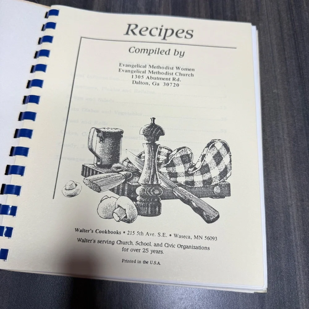 Evangelical Methodist Women Cookbook Recipes Dalton Georgia Vintage Spiral Bound